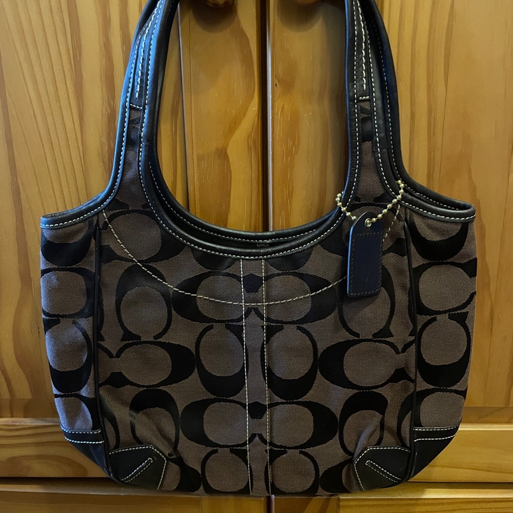 Coach Brown and Black Signature Tote Bag